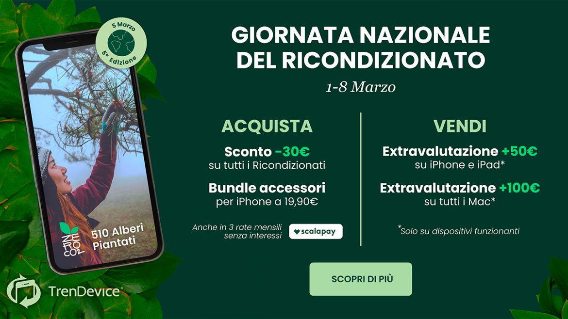 Giornata del Ricondizionato: su TrenDevice extravalutazioni fino 100€ sulla vendita e 30€ sull’acquisto