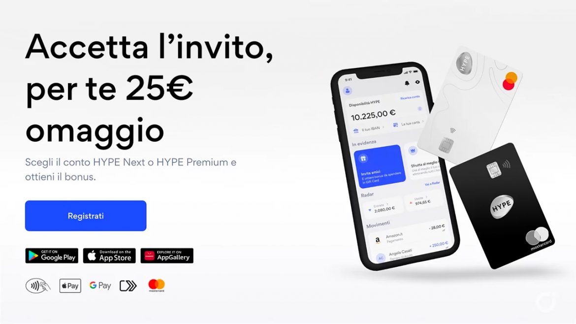 HYPE: Carta ricaricabile, Apple Pay, Conto corrente con IBAN,  bonifici e fino a 30€ di credito omaggio